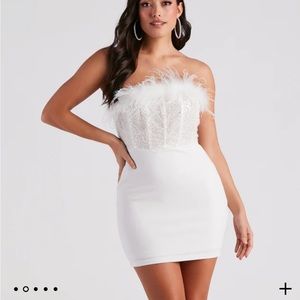 Windsor Anabelle Feather Corset Party Dress white